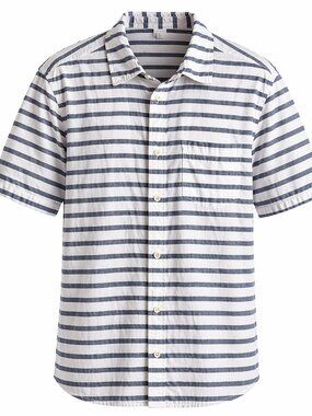 H&M Divided Mens Striped Button Up Shirt Medium White Blue Short Sleeve Casual